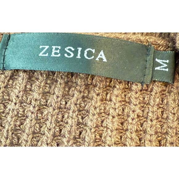 Zesica‎ Women's M Boho Longline Open Round Hem Waffle Knit Brown Sweater Staple - Picture 3 of 9